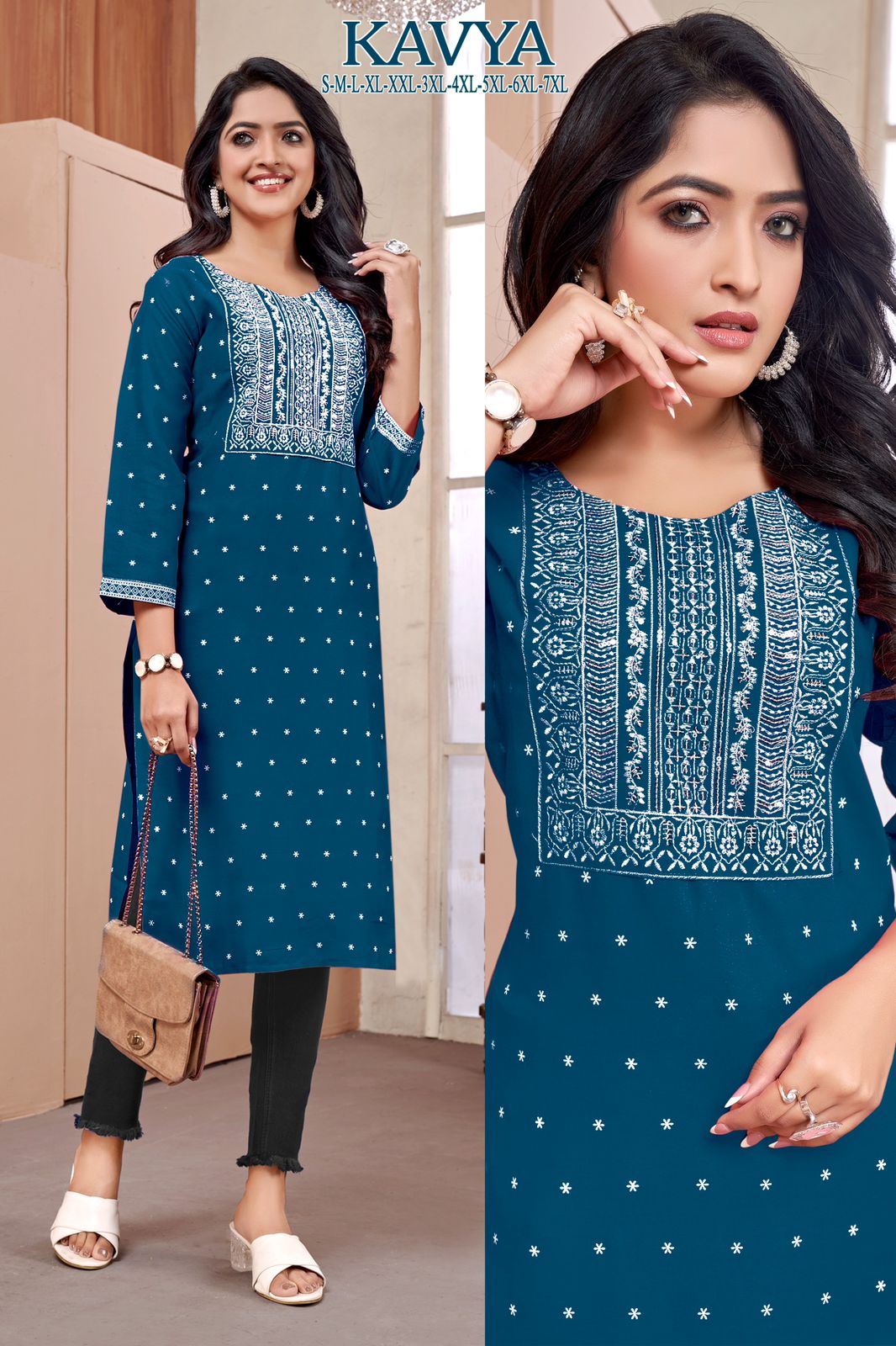 Kavya By Sangeet Rayon Printed Embroidery Kurtis Wholesale Shop In Surat